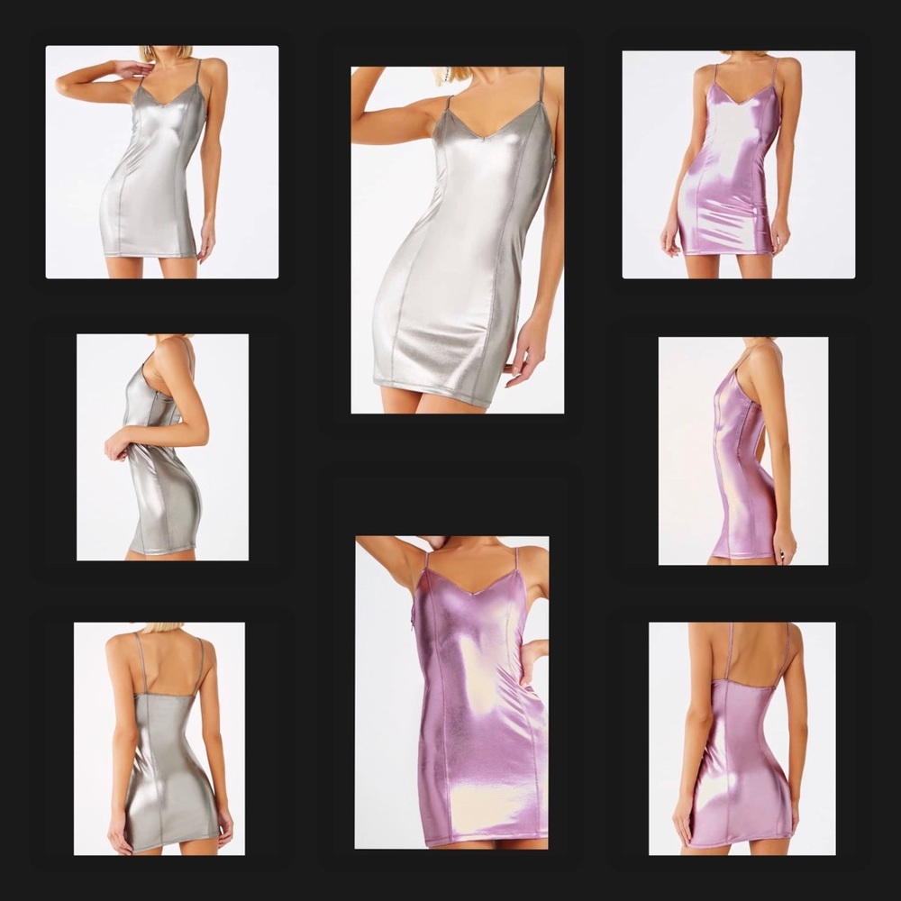 Pink shiny metallic party club rave shimmer capri cami short mini bodycon dress